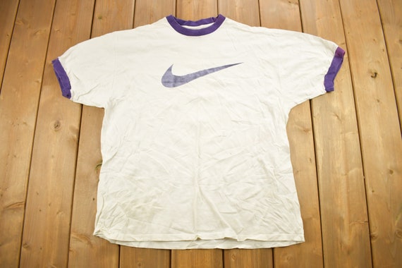 90s nike USA製　swoosh logo tシャツ adidas Vintage 90s Nike Air Embroidered Swoosh Logo Teal Blue T