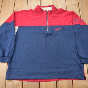 Vintage 1990s Nike Swoosh Quarter Zip Sweater / Nike Mini Swoosh / White Tag / Vintage Nike Sweater