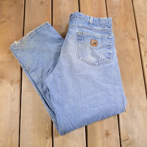 Vintage 1990s Carhartt Lined Carpenter Work Pants Size 34 x 32 / 90s Carpenter Pants / Hype Vintage / Distressed Carhartt / Vintage Workwear
