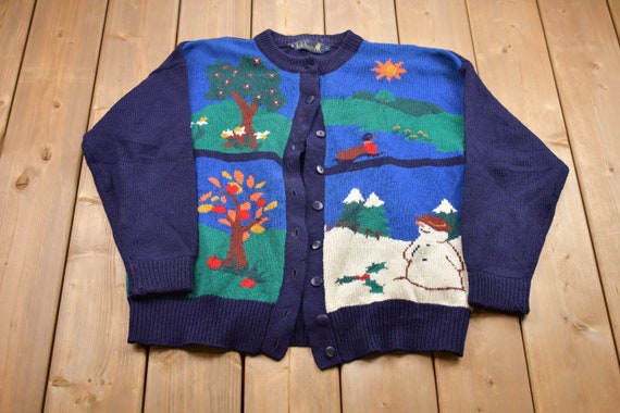 Vintage 1990s Tulchan Outdoors Graphic Knitted Sw… - image 1