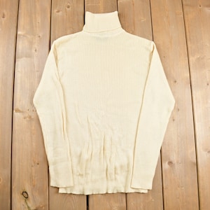 Vintage 1990s Bengal Lancer Knit Turtle Neck Sweater / Vintage 90s Crewneck / Beige / Cream / Ribbed / Roll Neck / Sweatshirt /