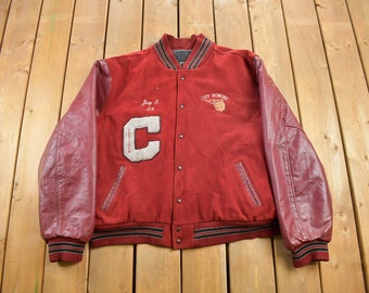 Vintage 1980s City Honors Leather Varsity Jacket Fall Outerwear