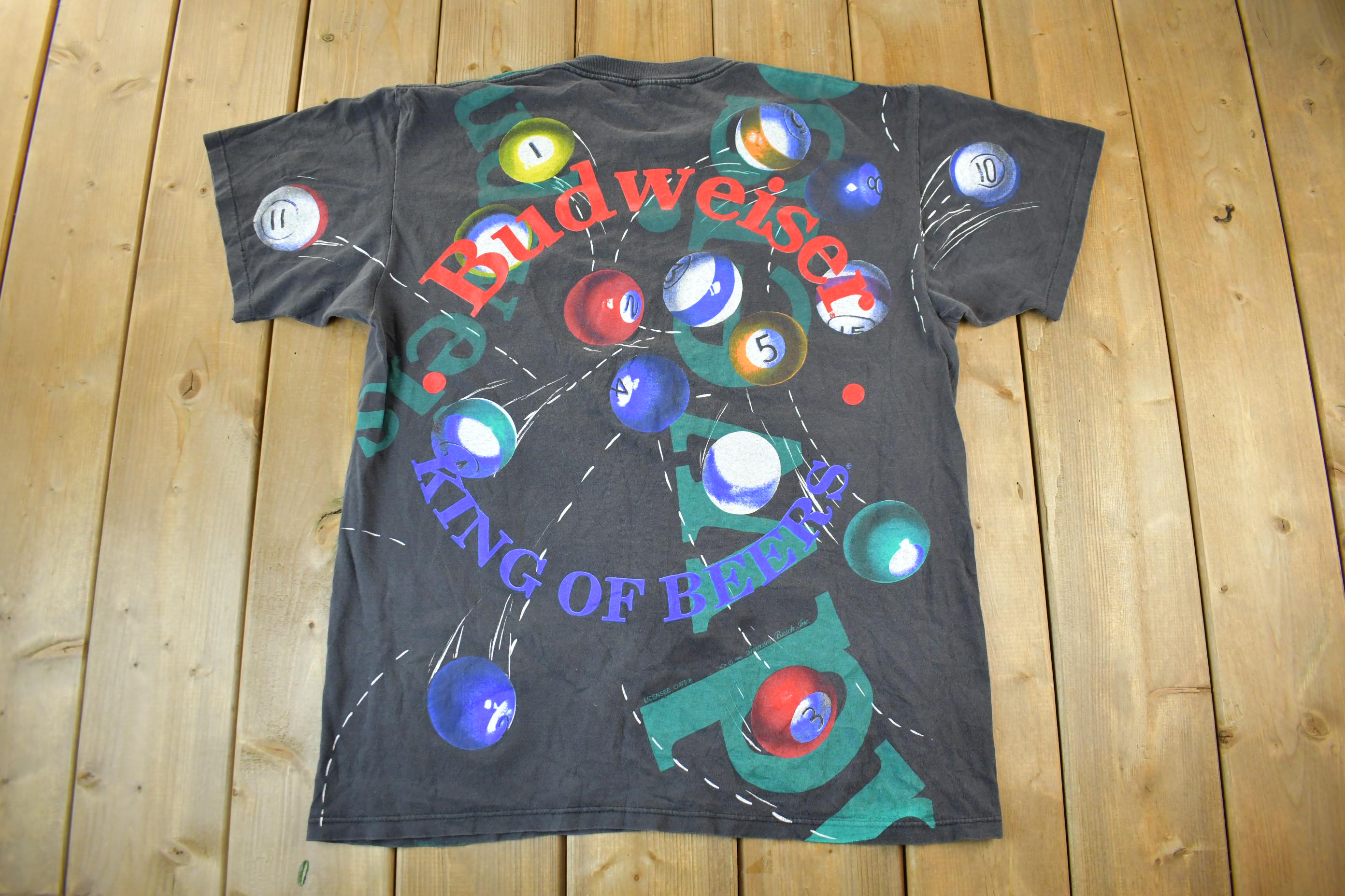 Vintage 1992 Budweiser Billiards Pool All Over Print Graphic T