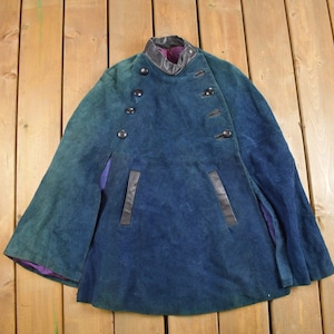 Vintage 1940's Suede Leather Button Up Cape Coat / True Vintage / Odd Fellows / Leather Cape / True Vintage Cape / Vintage Formal Wear