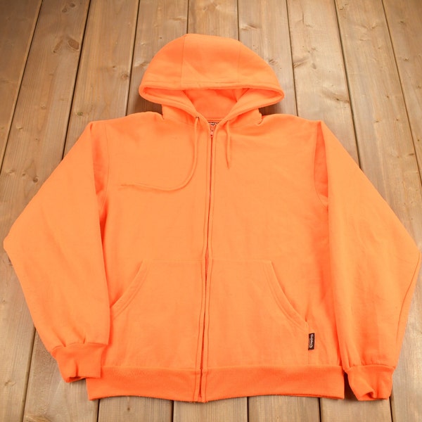 Vintage 1990s Blank Orange Zip Up Hoodie / Hi-Vis Hoodie / Vintage Sweater / 90s / Guide Series