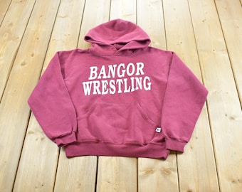 Bluza z kapturem Russell Athletic Bangor Wrestling School z lat 90. XX wieku, młodzieżowa, rozmiar M / Lata 90. Wyprodukowano w USA / Odzież uliczna