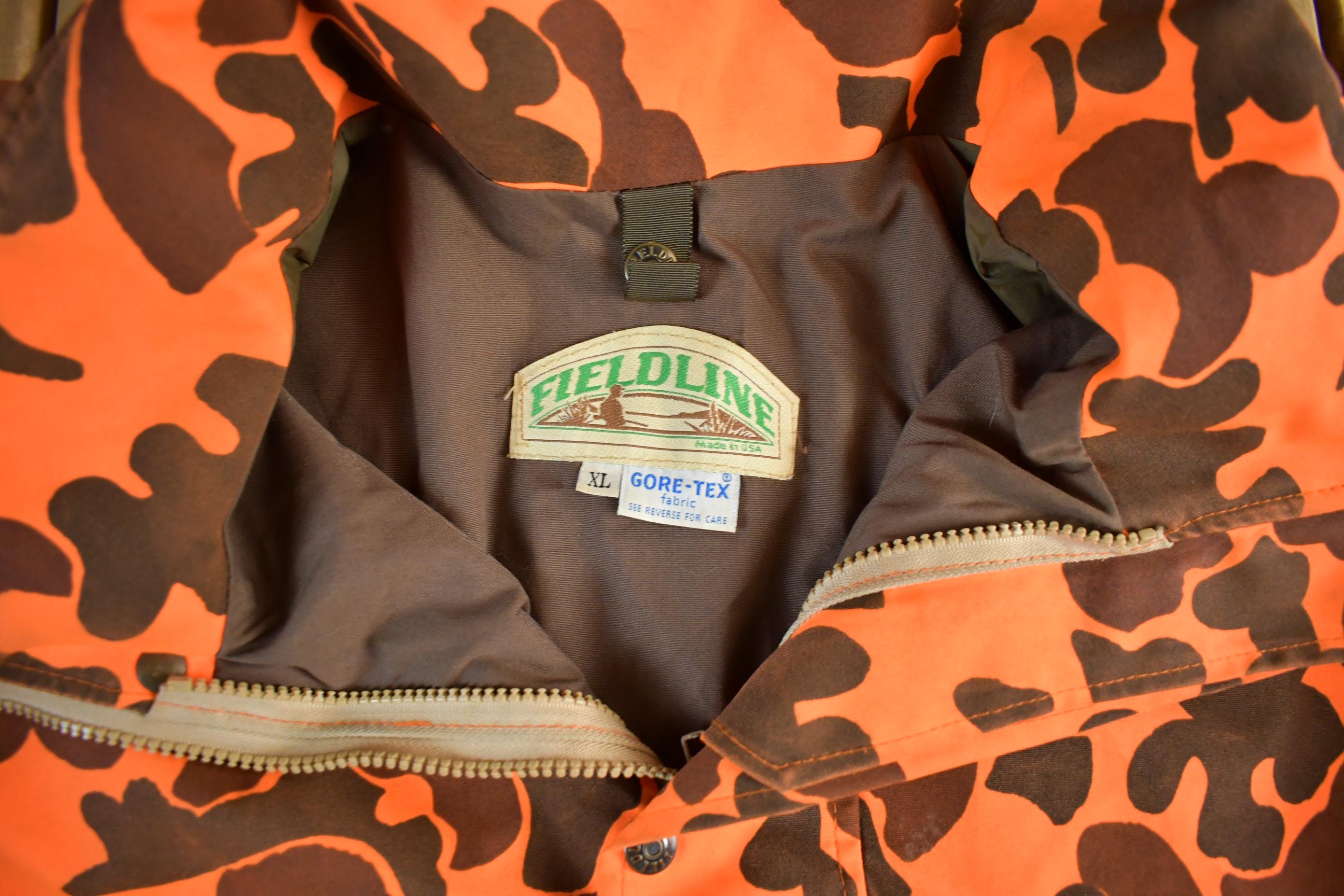 Vintage 1980s Fieldline Goretex Orange Camo Parka Jacket Men