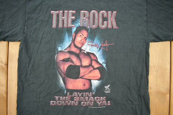 T-shirt Vintage WWF The Rock - 1999 - Noir - Taille L - Layin' The Smack Down