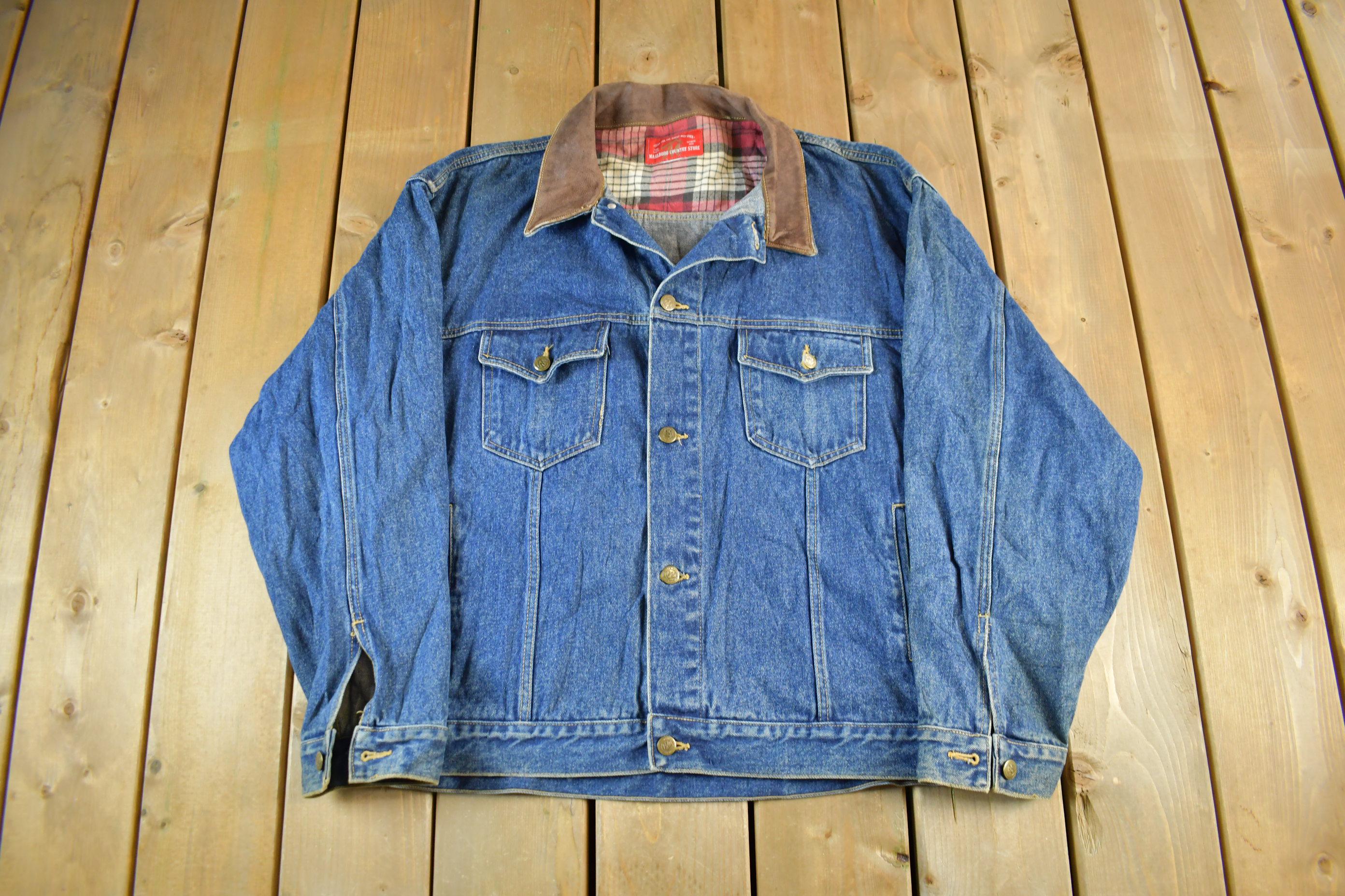 marlboro cigarettes jean jacket 1984 Vintage Print Ad Cowboy Denim 80s Wall Art Upcycled Patchwork. Denim Marlboro Jacket