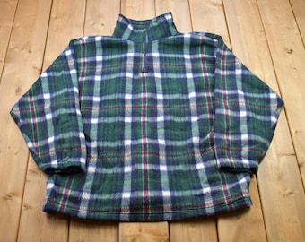 Vintage 1990s Plaid Fleece Quarter Zip Sweater / Outdoorsman / 90s Sweater / Streetwear / Hiking / Fleece Zip up / Vintage Plaid Fleece