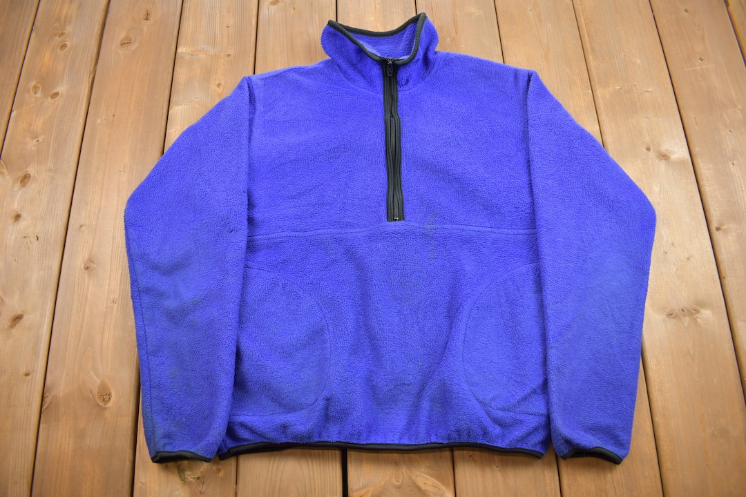 ASH CREEK TRADING BLUE PLAID FLEECE VINTAGE 1990s QUARTER ZIP SWEATSHIRT main image 0