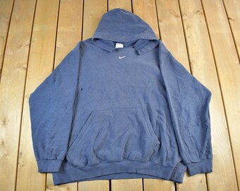 Vintage 2000s Nike Embroidered Mini Middle Swoosh Hoodie Men's XL / Sun Faded Distressed / Swoosh Logo Sweatshirt / Y2K Sweater
