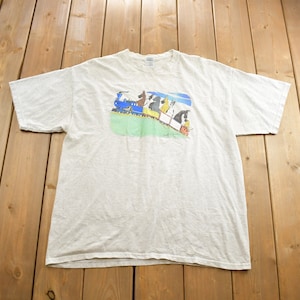 Vintage 1990s Cartoon Dogs On Train Stitch Graphic T-Shirt Made In USA