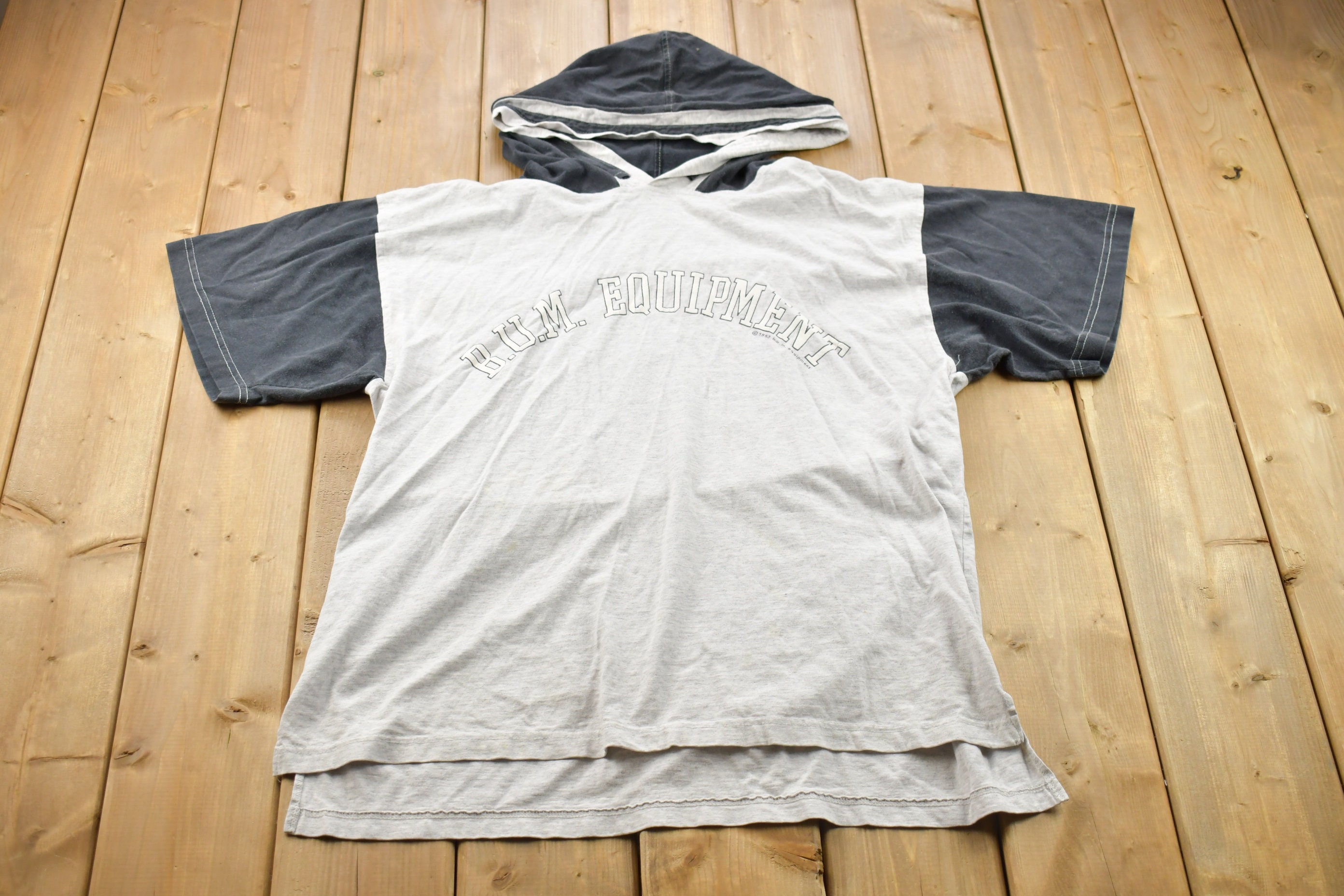 Vintage 1990s Short Sleeve B.U.M. Graphic Hoodie / 90s Hoodie