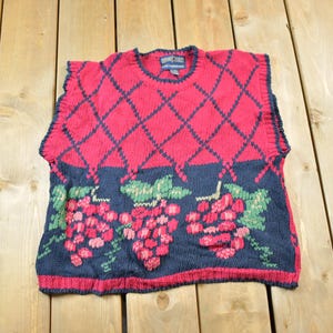 Vintage 1980s Knit Wool Sweater Vest / Fruit Graphic / Knit Vest / Vintage 80s Vest / Outdoor / Cozy Pullover Sweatshirt / Food Theme