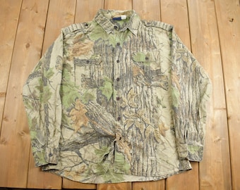 Vintage 1990s Sport Afield Echt Baum Camouflage Hemd, durchgeknöpft / Made In USA / Button Up / Natur / Natur / Jagdhemd / Outdoor