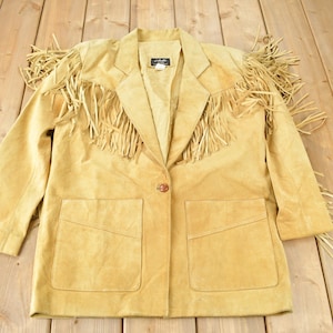 Vintage 1990s Arella Beige Suede Fringe Jacket / Western Jacket / Vintage Fringe Coat / Vintage Leather / Womenswear