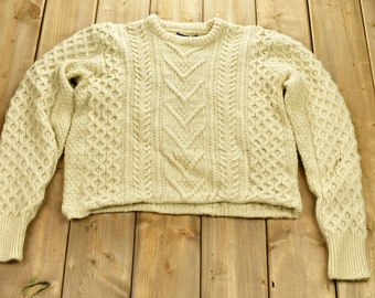 Vintage Pendleton 1980s Cropped Cable Knit Sweater / Vintage 90s Crewneck / Pendleton Woolen Mills / Ski Chalet / Streetwear / Made In USA