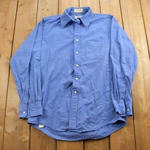 Vintage 1990s LL Bean Blank Blue Button Up Shirt / 1990s Button Up / Vintage Flannel / Basic Button Up