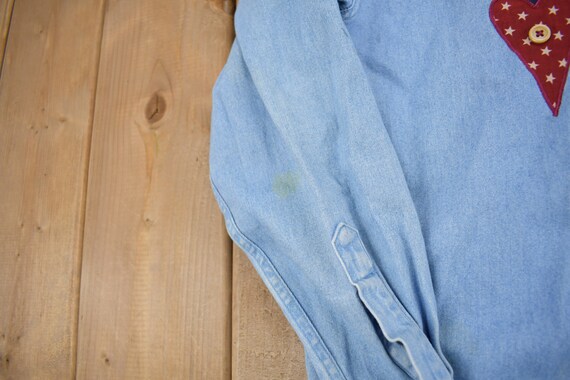 Vintage 1990s Cute Patchwork Denim Button Up Shir… - image 3