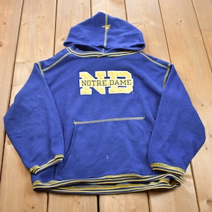 Vintage 1990s University Of Notre Dame Collegiate Fleece Hoodie / Embroidered / NCAA Sweatshirt / Sportswear / Fighting Irish
