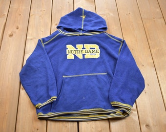 Vintage 1990s University Of Notre Dame Collegiate Fleece Hoodie / Embroidered / NCAA Sweatshirt / Sportswear / Fighting Irish