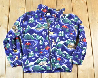 Vintage 1990s Polartec Fleece Outdoorsman Sweater Youth L / Made In USA / 90s Sweater / Streetwear / Hiking / Fleece Zip up