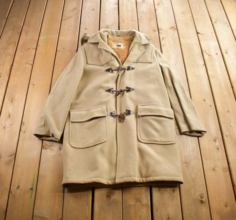 Vintage 1970s Craft Sportswear 100% Wool Toggle Button Up Fur Lined Jacket Made In Canada image 1