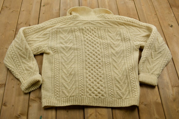 Vintage 1960s Cream Colored Full Zip Knit Sweater… - image 5