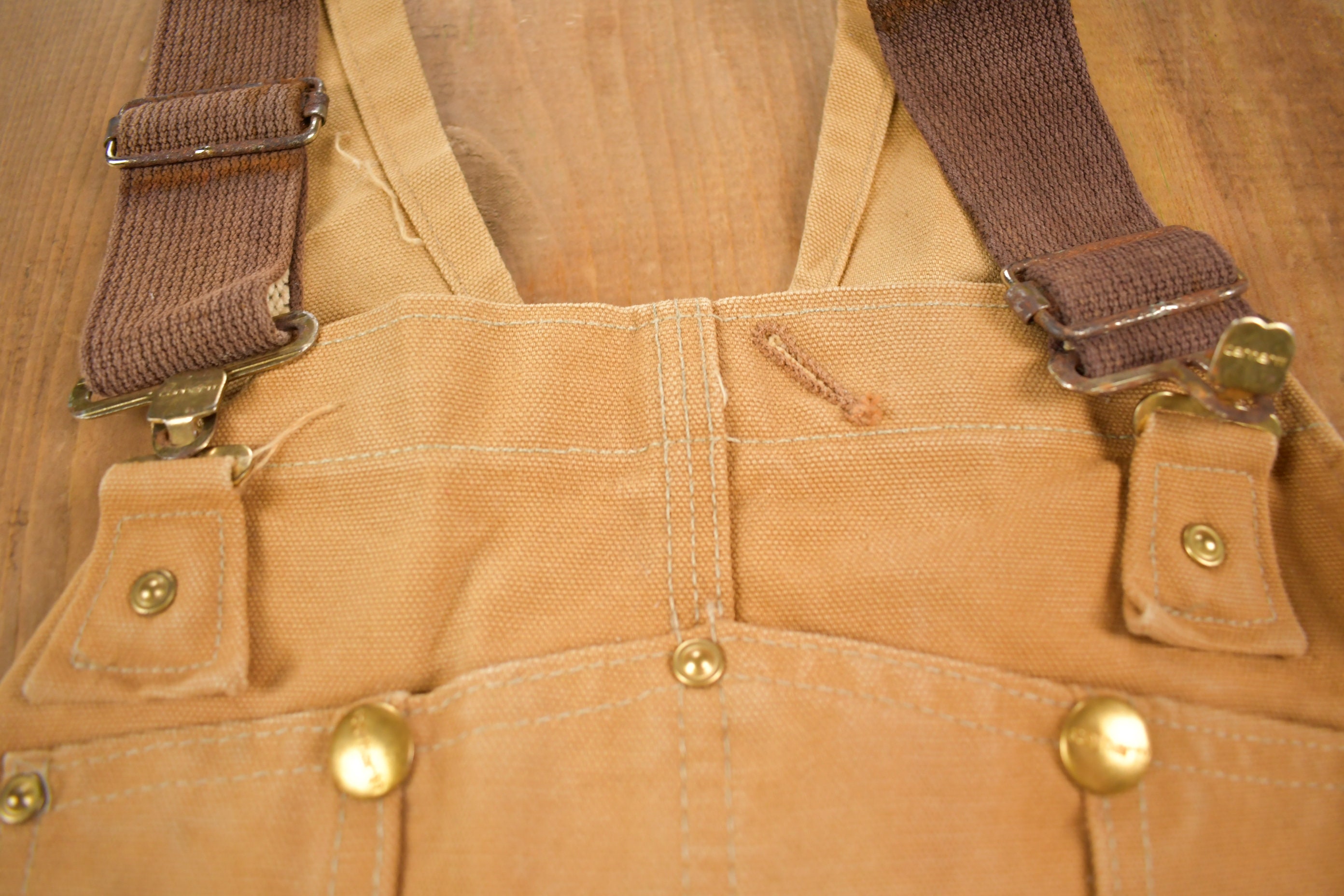 Vintage 1980s Carhartt Beige Canvas Double Knee Overalls