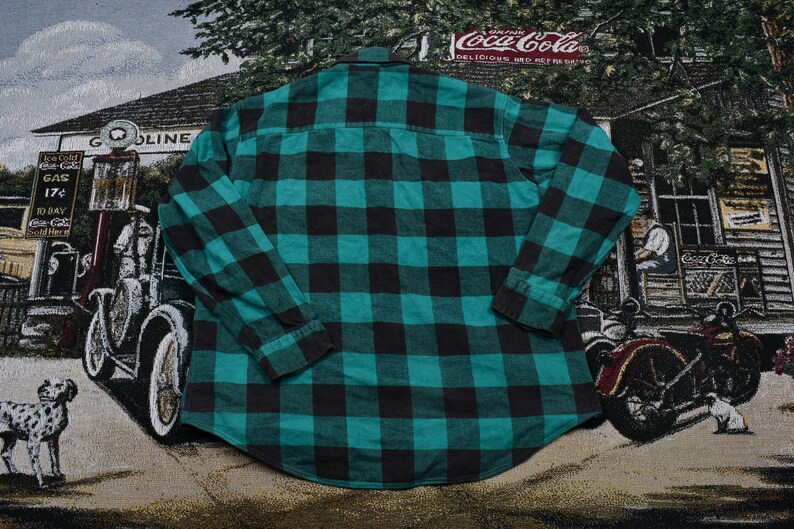 Vintage Pine Grove Button Up Shirt Plaid Pattern Print Outdoors /& Wilderness Fall Winter Casual Wear Workwear Streetwear