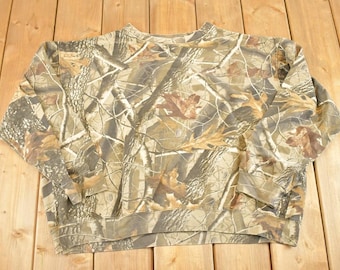 Sudadera vintage de los 90 con estampado de camuflaje Real Tree, estilo aventurero, cuello redondo, talla XL para hombre / Estilo años 90 / Sudadera de viaje / Ropa urbana