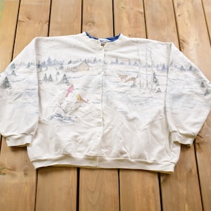 Vintage 1990 Artisans Design Bird Winter Graphic Double Collar Sweatshirt / 90s Crewneck / Souvenir / Athleisure / Streetwear / Made In USA