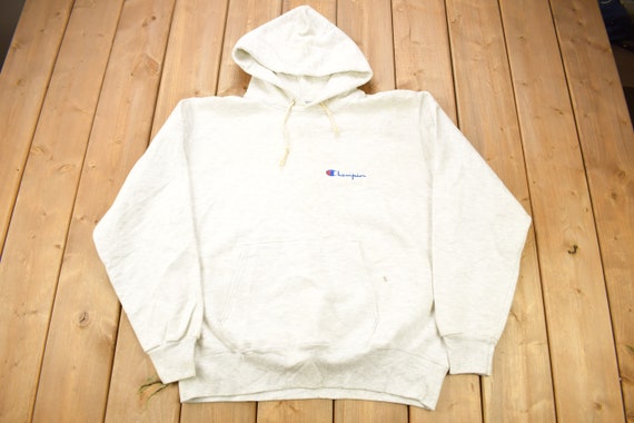 Vintage 1990s Champion Small Logo Grey Hoodie / V… - image 1