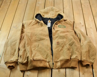 Vintage 1990s Carhartt Hooded Jacket / Workwear / Streetwear / Made In USA / Thermal Lined Jacket / Distressed Carhartt / Cuyahoga Falls