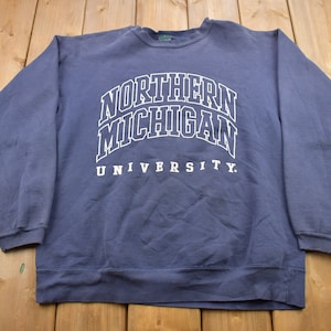Vintage 1990s Northern Michigan University Collegiate Distressed Crewneck / Embroidered / Sweatshirt / Sportswear / Americana
