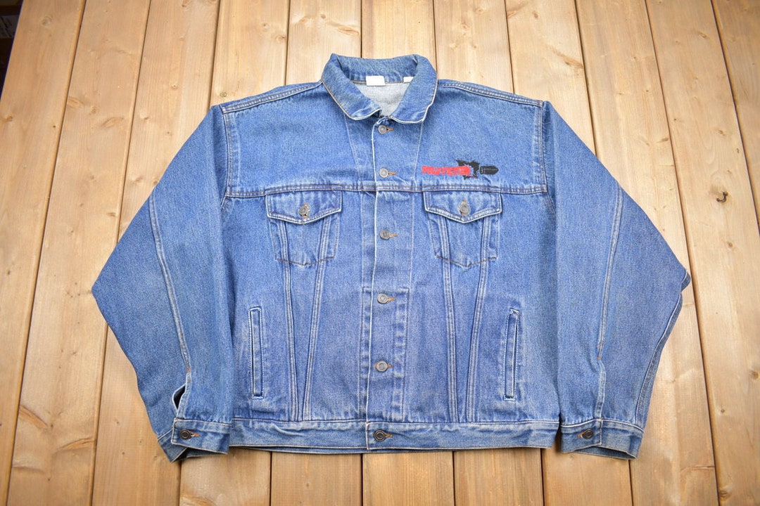 Vintage 1990s Pulp Fiction Embroidered Jean Jacket / Vintage Denim