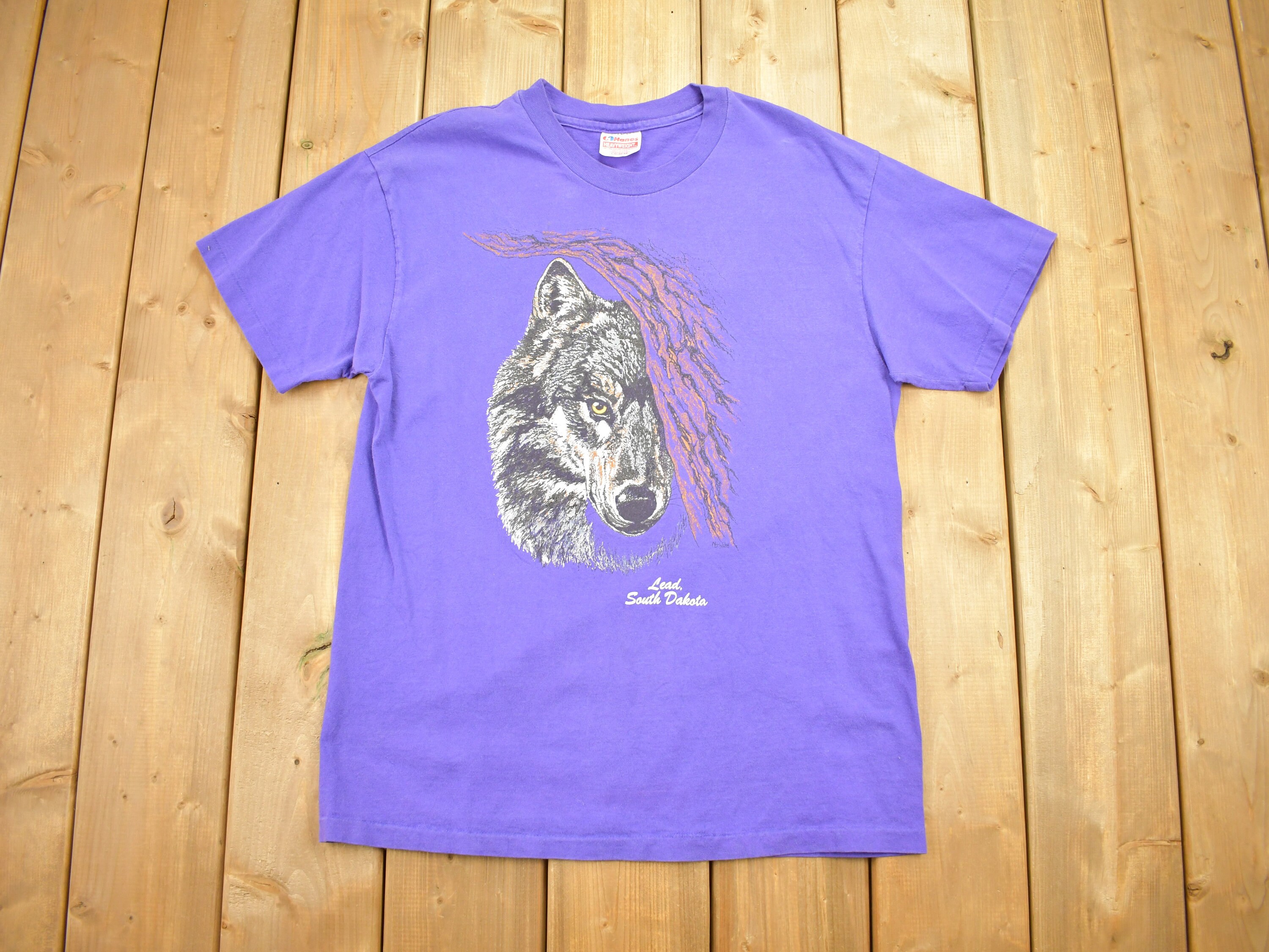 Vintage 1990s Lead South Dakota Single Stitch Wolf T-shirt Men's M