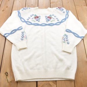 Vintage 1980s Floral Knit Sweatshirt / Shoulder Pads / 80s Crewneck / 80s Fashion / Essential / Streetwear