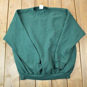 Vintage 1990s Blank Green Crewneck Sweatshirt / 90s Crewneck / Made In USA / Streetwear / Embroidered
