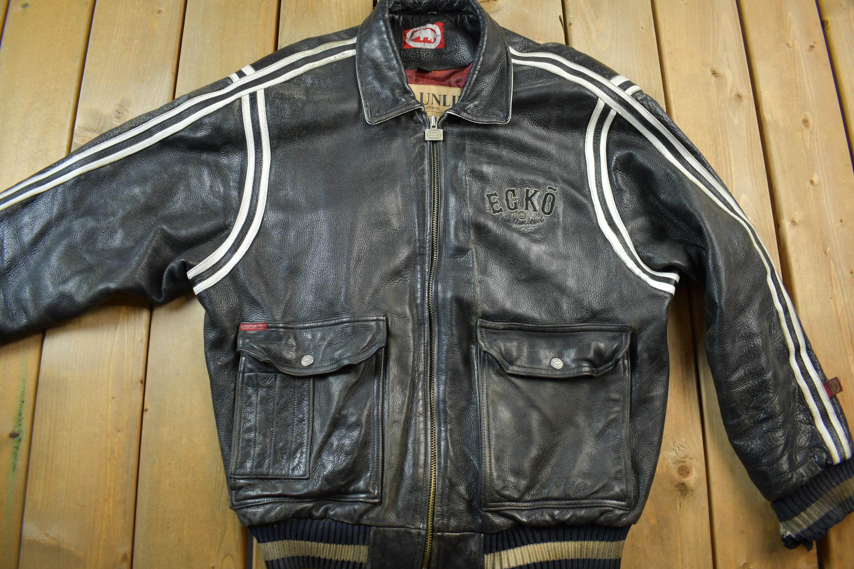 Vintage 1990s Ecko Unlimited Leather Varsity Jacket / Letterman
