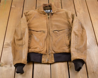 Vintage 1990s Schott NYC Leather Jacket / Fall Outerwear / Leather Coat / Winter Outerwear / Streetwear Fashion / Made In USA / 90s Schott 半価特販 Schott 90s Leather Coat Over ステンカラーコート