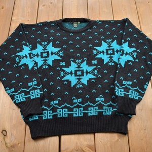 Vintage 1990s Brad Richards Wool Knitted Crewneck Sweater / Vintage 90s Crewneck / All Over Pattern / Made In Italy / Sweatshirt / Abstract