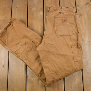 Vintage 1990s Carhartt Lined Carpenter Work Pants Size 34 x 34 / 90s Carpenter Pants / Hype Vintage / Distressed Carhartt / Vintage Workwear