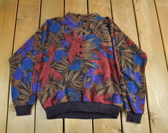 Vintage 1990s All Over Pattern Mohair Knit Sweater Women's Medium / Vintage Knitted Top / Button Up / Abstract Pattern
