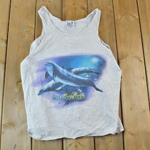 Vintage 1990s Sea World Dolphins Tank Top Graphic T-Shirt / Single Stitch / Streetwear / Nature T-Shirt / Outdoorsman T Shirt