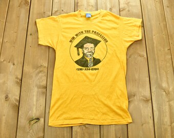 Camiseta vintage de los años 70 "Gana con el Profesor" Talla S para hombre / Estampado gráfico / Estrellas de la pantalla / Estilo urbano / Estilo retro / Costura simple / Hecha en EE. UU.
