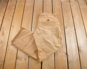 Vintage 1990s Carhartt Beige Work Pants Size 34 x 30 / 90s Carpenter Pants / Distressed Carhartt / Vintage Workwear / 90s Carhartt