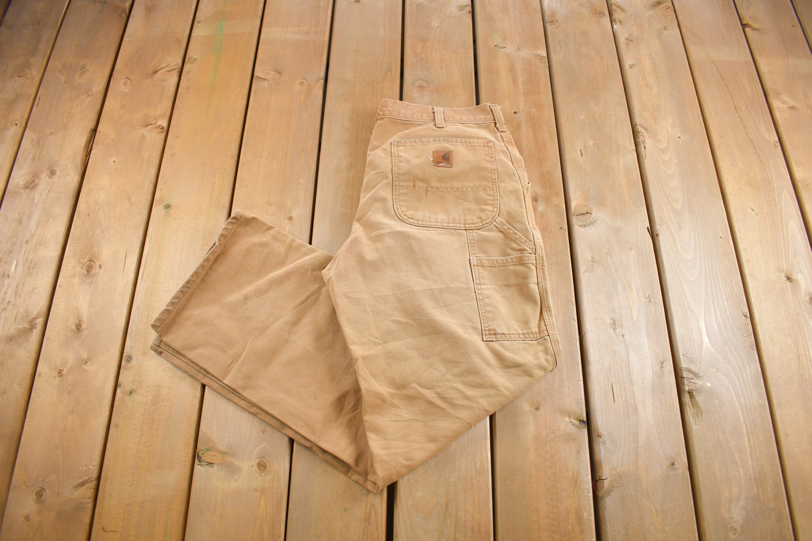 Vintage 1990s Carhartt Beige Work Pants Size 34 X 30 / 90s