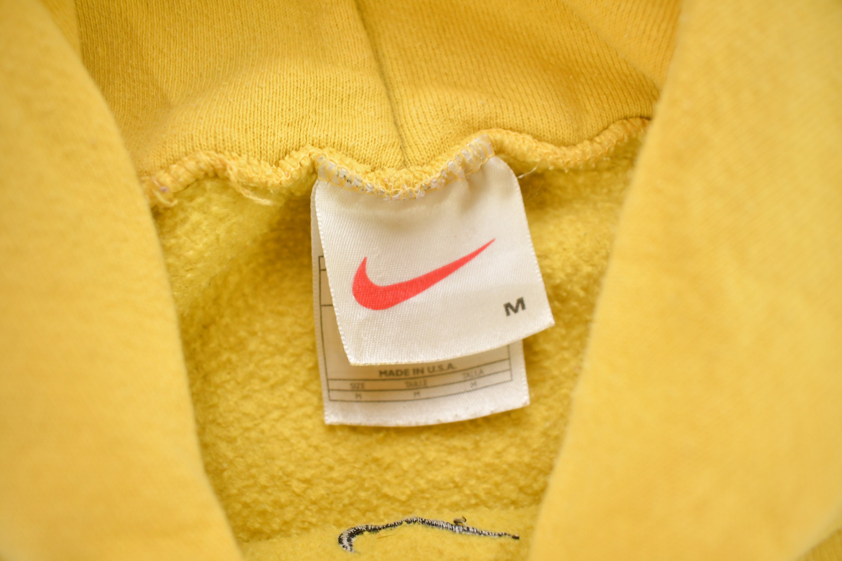 Vintage 1990s Yellow Nike Center Swoosh Hoodie / Middle Swoosh